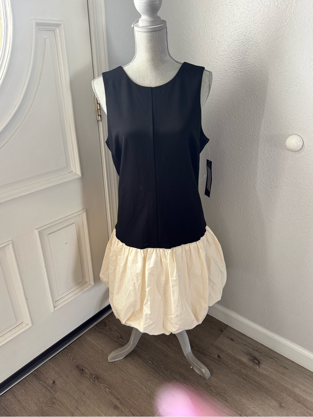 RACHEL Rachel Roy Black Bodice Cream Bubble-Hem Mini Dress